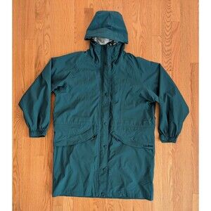 LL Bean Stowaway Gore-Tex Vintage Green Hooded Raincoat Women's Petite Medium